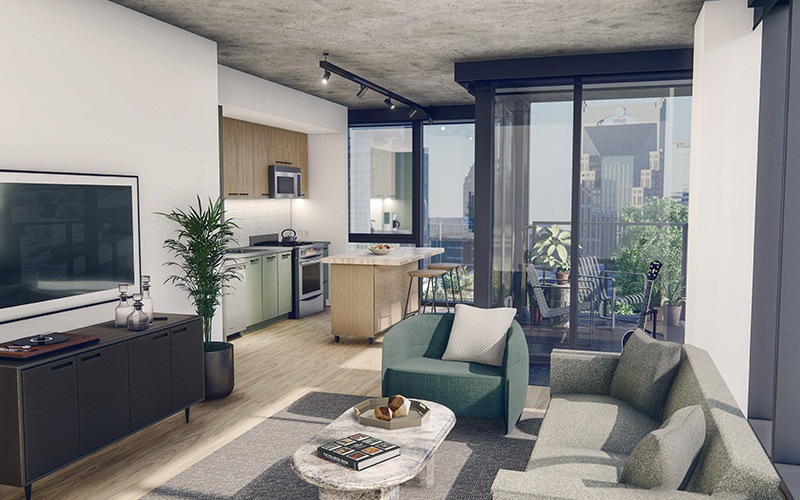 Rendering of inside an apartment suite